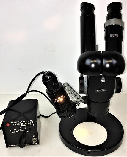 Used International Binocular Stereo Microscope with 20-D Transformer and Lamp -  4X to 25X