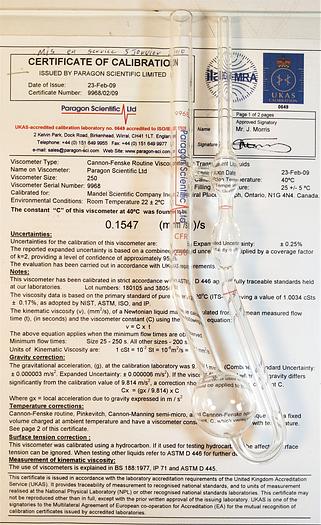 New open box Cannon-Fenske CFRC-250 Certified Routine Viscometer Tube - Size 250