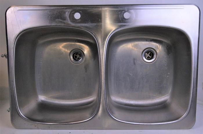 As is Franke Spillway Stainless-Steel Double Sink - 2 @ 14"W x 16"L x 9"D