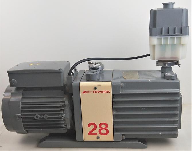 Used Edwards E2M28 Rotary Vacuum Pump with EMF20 Oil Mist Filter - 21cfm