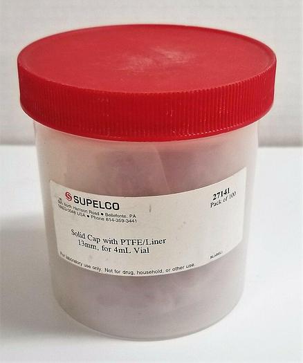 New open box Supelco 27141 PTFE-Lined Solid Caps for 4mL Vials - 13mm Thread (Pack of 100)