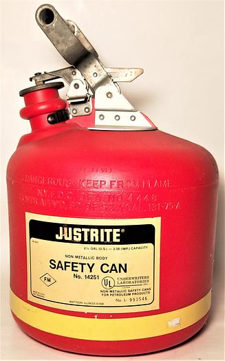 Used Justrite 14251 Non-Metallic Safety Can for Petroleum Products - 9.4 L (2.5 Gallon)