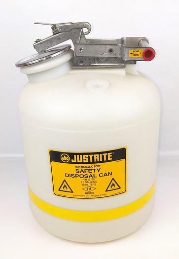 New Open Box (1500) Justrite Translucent Liquid Disposal Cans, 5 Gal