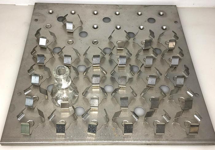 Used Flask Holder Platform Attachment for Shaker with 29 x 25mL Flask Clamps - 12" x 11.5"