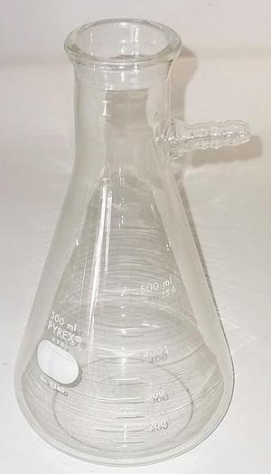 Used Corning PYREX 5340/Kimble KIMAX 27060 Heavy Wall Filtration Flask with Sidearm Tubulation - 500mL