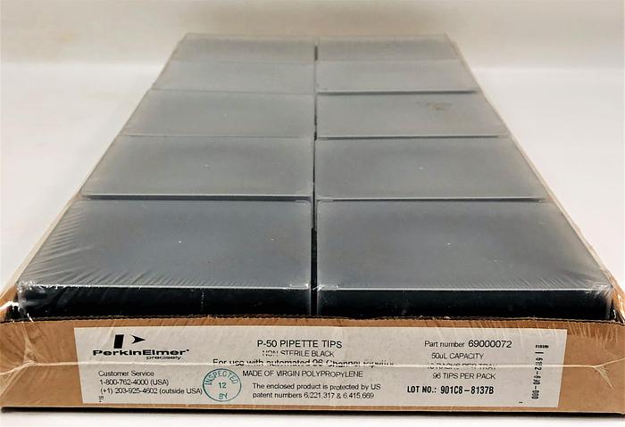 New Open Box Perkin Elmer P50 Disposable BLACK Robotic Tips - 0.5 µL to 50 µL (Lot of 27 Trays)