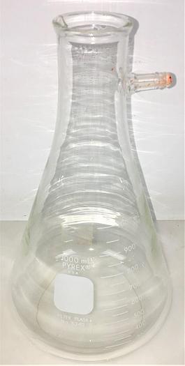 Used Corning PYREX 5340/Kimble KIMAX 27060 Heavy Wall Filtration Flask with Sidearm Tubulation - 1L