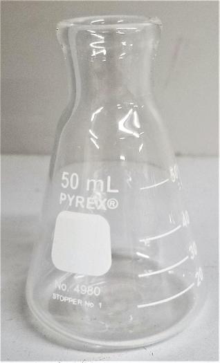 Used Corning PYREX 4980/Kimble KIMAX 26500 Narrow Mouth Erlenmeyer Flask - 50mL