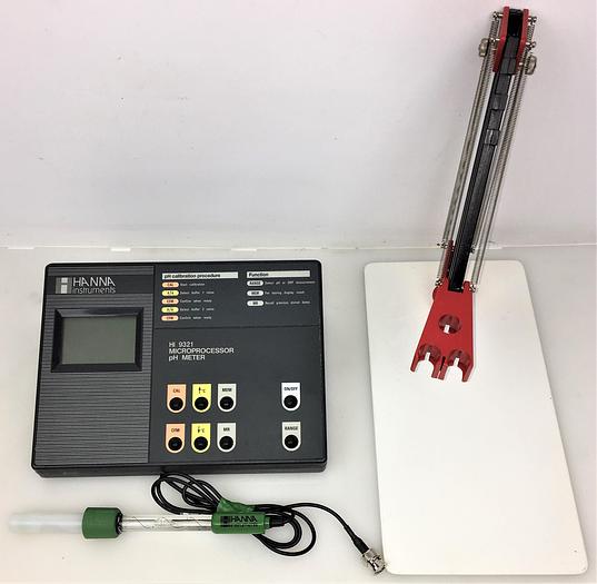 Used Hanna HI 9321 Benchtop pH Meter with New Electrode and Support Stand