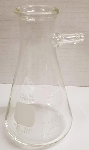 Used Corning PYREX 5340/Kimble KIMAX 27060 Heavy Wall Filtration Flask with Sidearm Tubulation - 250mL