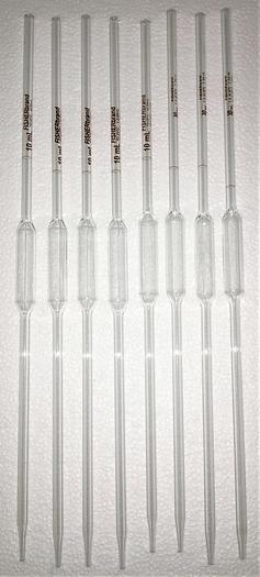 Used Fisherbrand 13-650L Volumetric Pipet, Class B - 10mL (Pack of 12)