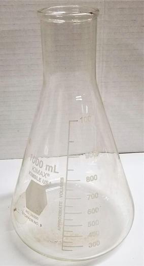 Used Corning PYREX 4980/Kimble KIMAX 26500 Stoppered Erlenmeyer Flask - 1000mL