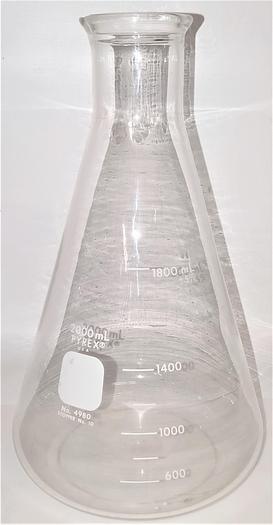 Used Corning PYREX 4980/Kimble KIMAX 26500 Stoppered Erlenmeyer Flask - 2000mL