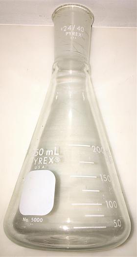 Used Corning PYREX 5000/Kimble KIMAX 26510 Stoppered Erlenmeyer Flask - 250mL