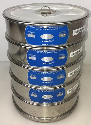 Used VWR Stainless Steel Sieve Kit - 8" Diam (Set of 4)