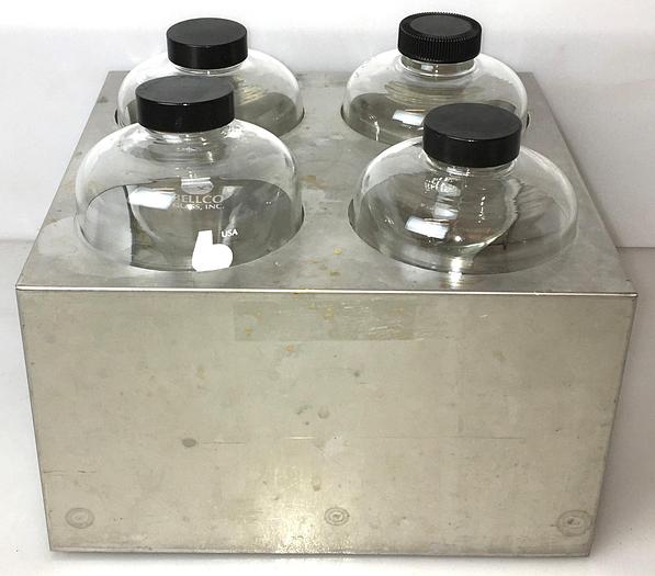 Used Bellco 3045-00600 Centrifuge Bottles with Rack - 590mL (Set of 4)