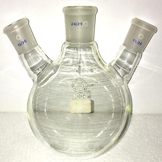 Used QuickFit FR500/3S/22A 3-Neck Round-Bottom Flask - 500mL