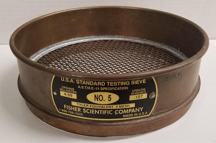 Used Fisher #5 Brass-Stainless Steel 8" Sieve - 4mm