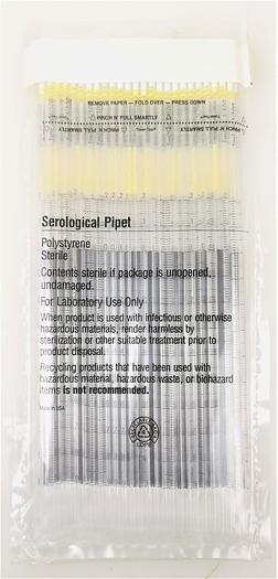 New Fisherbrand Sterile Polystyrene Disposable Serological Pipets - 1mL in 1/100 (Pack of 50)