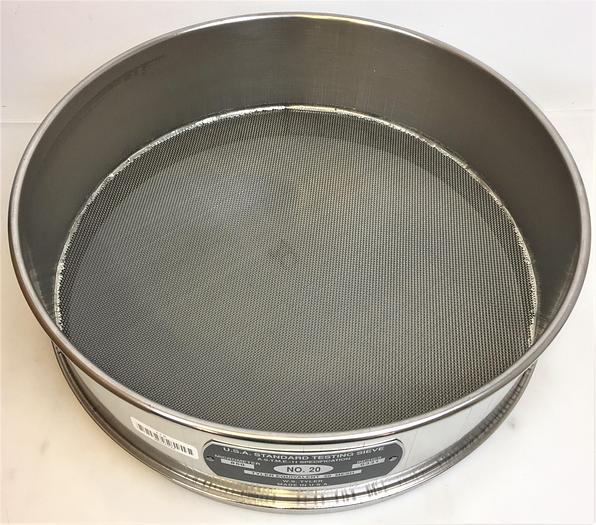 New Open Box Tyler #20 Stainless Steel 12" Sieve (850μm)