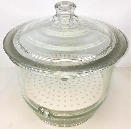 Used Corning PYREX 250 mm ID Glass Desiccator with Coors Plate