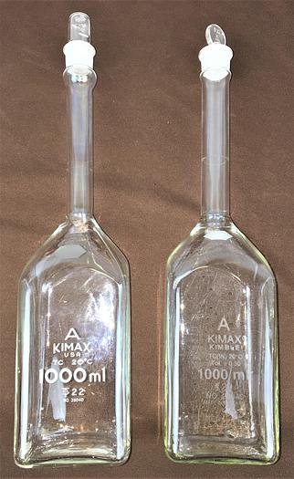 Used Kimble 28040-1000 KIMAX Square Volumetric Flask, Class A - 1000mL