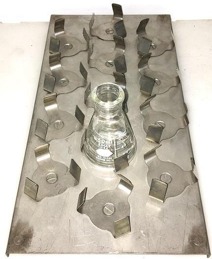 Used Flask Holder Platform Attachment for Shaker with 13 x 50mL Flask Clamps - 12" x 6"