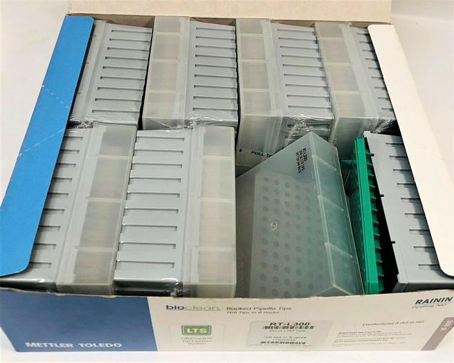 New open box Rainin Bioclean RT-L300 Racked Pipette Tips - 300μL (768 Tips in 8 Racks)