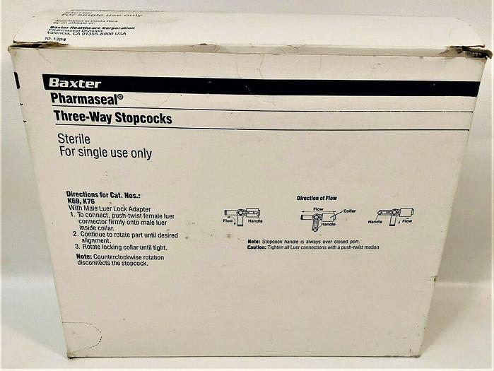 New open box Baxter Pharmaseal K76 3-Way Intravenous Stopcocks (Box of 50)