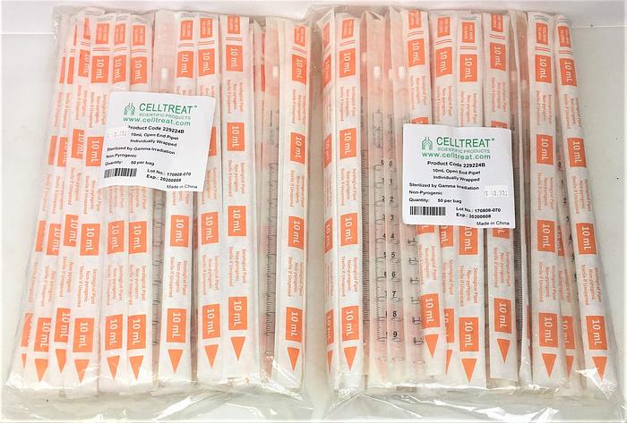 New CellTreat 229224B Open-End Serological Pipet - 10mL (Pack of 50)