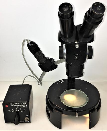 Used Zeiss Jena Binocular Stereo Microscope with Transformer - 8X to 50X