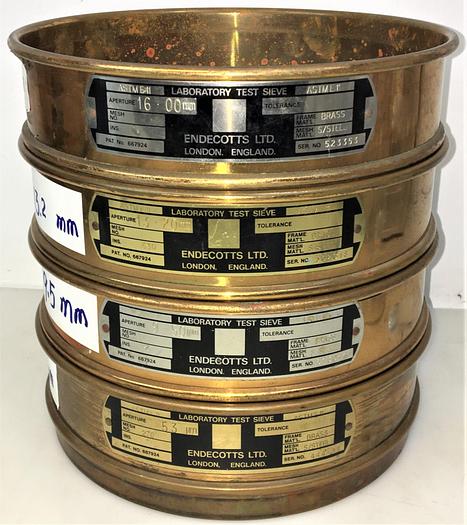 Used Endecotts Brass-Stainless Steel Sieve Kit - 8" Diam (Set of 4)